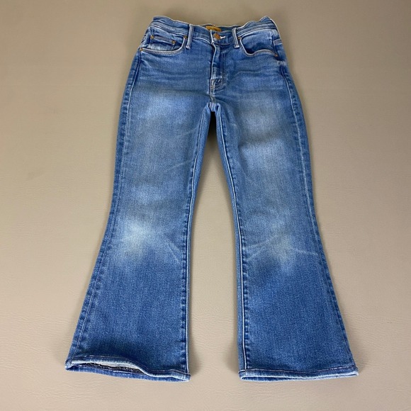 MOTHER Lil Weekender Jeans High Rise Flare Cropped Size 25 Womens Denim Blue - Picture 1 of 16